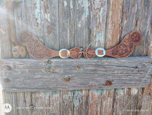 Floral tooled spur straps