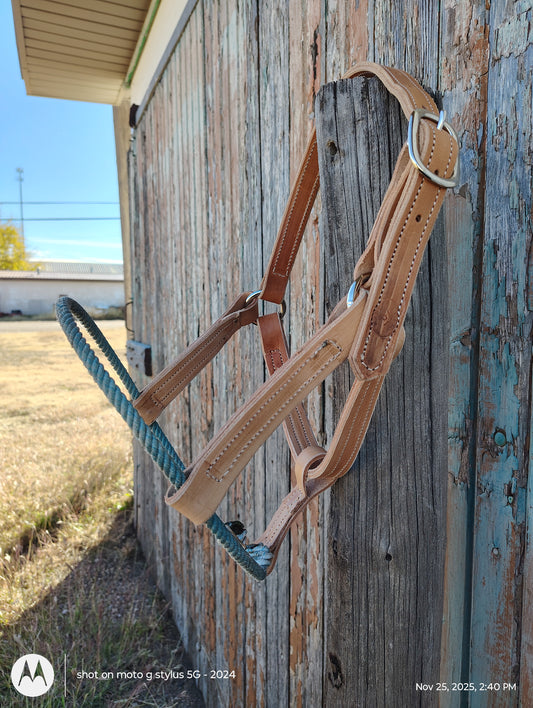 Leather halter with rope nose band