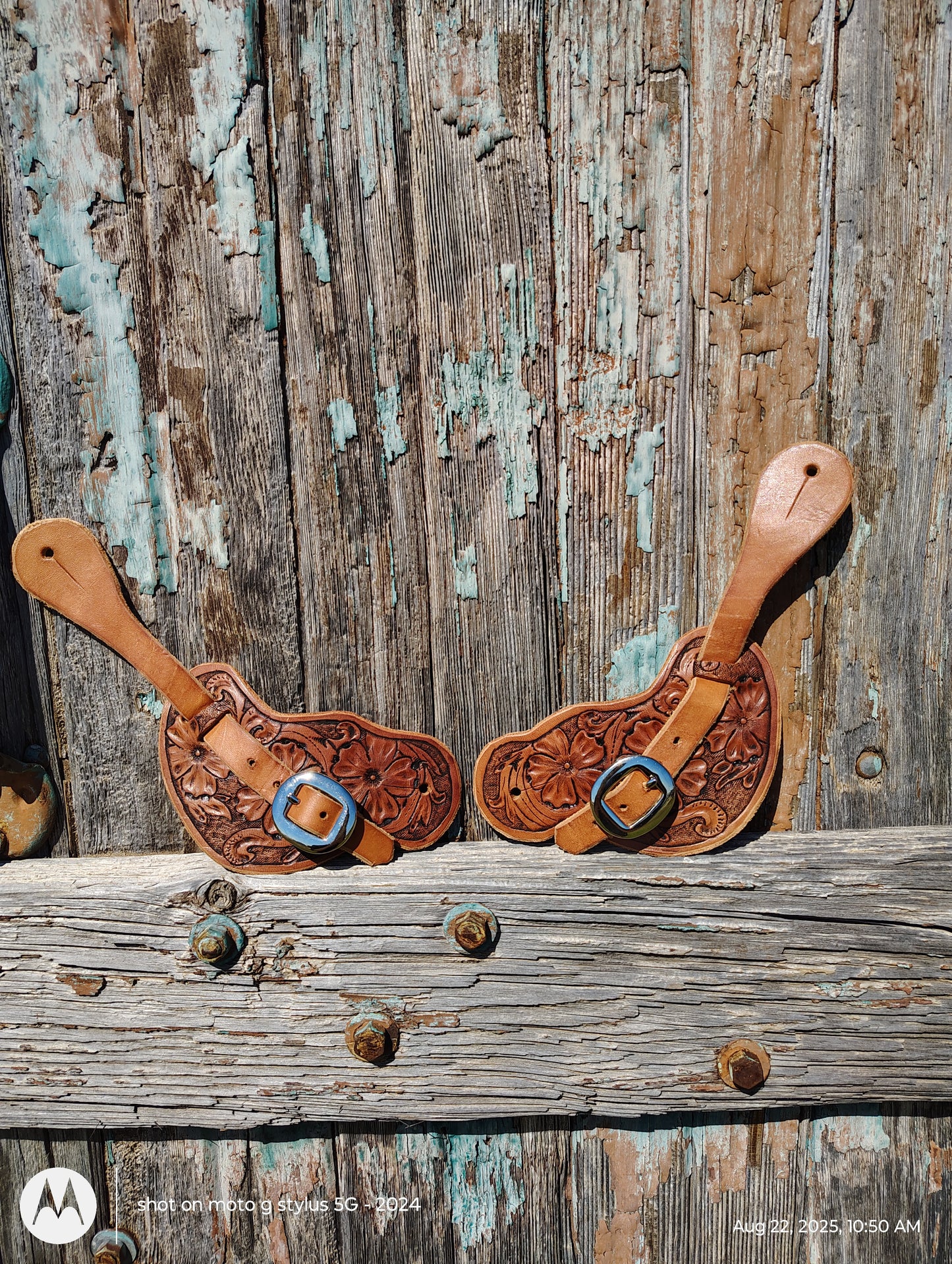 Floral tooled spur leather women/youth size