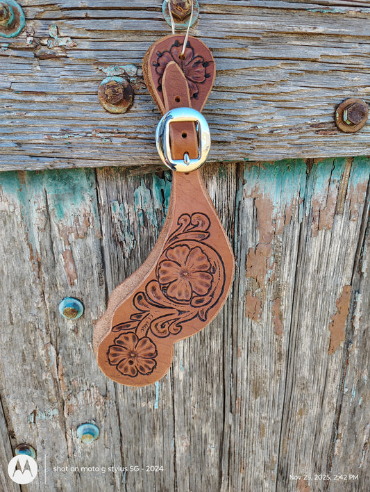 Floral tooled spur straps