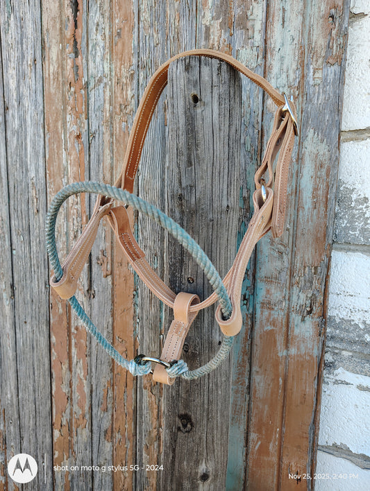 Leather halter with rope nose band